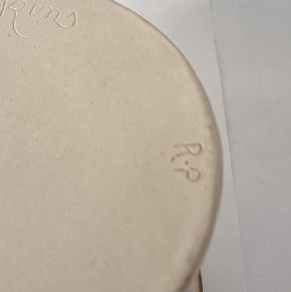 Studio Art Pottery Plant Holder Blue, Brown and White Glaze Design, Signed. - Picture 6 of 6